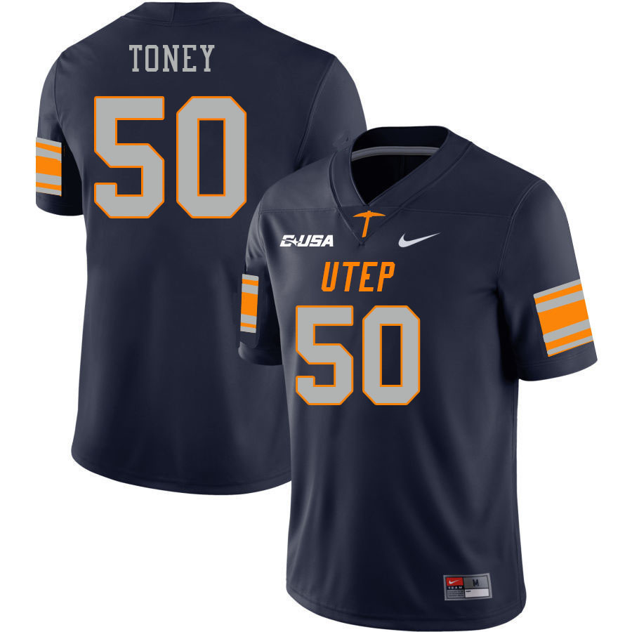 Men-Youth #50 Jaquan Toney UTEP Miners 2023 College Football Jerseys Stitched-Navy